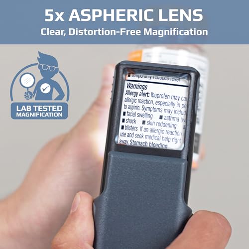 Carson MiniBrite LED Lighted Slide-Out Aspheric Magnifier with Protective Sleeve (PO-55), 5X, Gray - size: Single Pack
