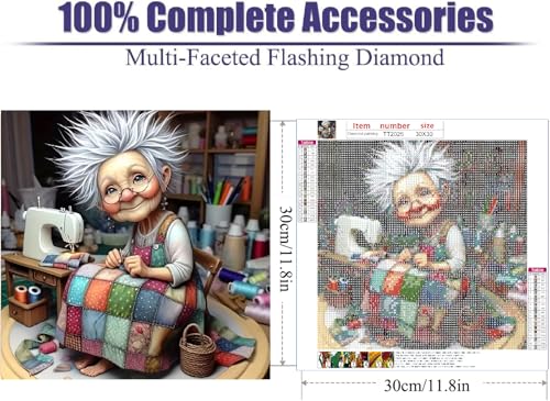 JFYHAB DIY Diamond Art Kits for Adults,Diamond Painting Kits for Adults, Cartoon Grandma Full Drill Diamond Paintings for Beginners, 5D Paint with Diamonds Pictures Gem DIY Crafts Kits 12X12 Inch