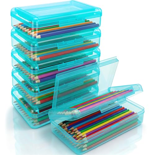 Blulu 6 Pack Double Layer Pencil Boxes Large Capacity,Teal - color: Teal