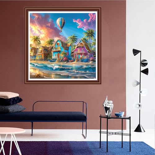 Dimensean Counted Cross Stitch Kit for Beginners, 11CT Unprinted Cross-Stitch Kit Easy Patterns Needlepoint Kit Cross Stitching Embroidery Kit Supplies-Seaside Vacation Scenery 18x18 inch - color: ColorDIY08