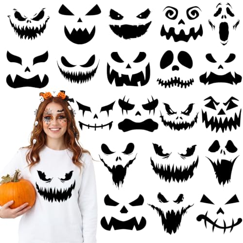 Dazoratix Halloween Iron on Transfers - 20 Sheets Spooky Ghost Face DTF Ready to Press Funny Eyes Heat Patches Vinyl Stickers Decals for T Shirts Clothes Hoodies Pillow Bag Hat DIY Crafts Decorations - style: Halloween