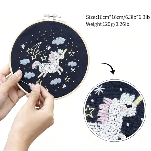 WHEWGLC Embroidery Kit for Beginners, 2 Set Embroidery Starter Kit Cute Animal Patterns, Instruction & Video with Wooden Hoops Needles Threads DIY Hand Sewing Gift for Adults and Teens - size: 6.3 In 2PCS