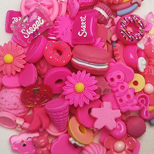 Chenkou Craft 50pcs Lots Mix Assorted Fuschia Craft DIY Flatbacks Resin Flat Back Buttons Scrapbooking (Fuschia) - color: Fuschia