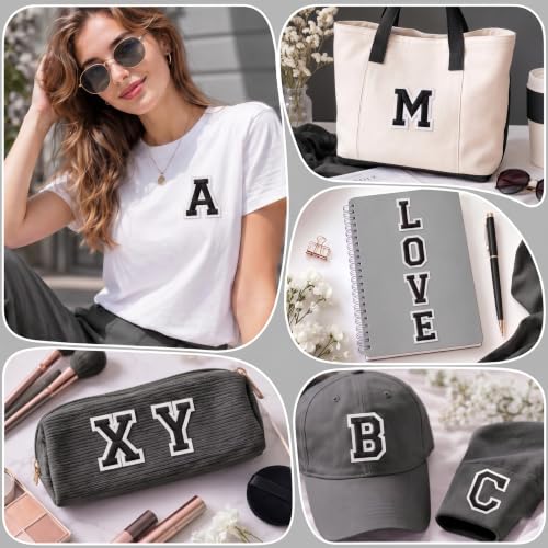 Jongdari Iron on Letters, 52 Pcs Alphabet Patches with Ironed Adhesive, Decorate Repair Patches for Shirts Jackets Hats Jeans Shoes Bags(Black) - color: Black, size: 52 Letters