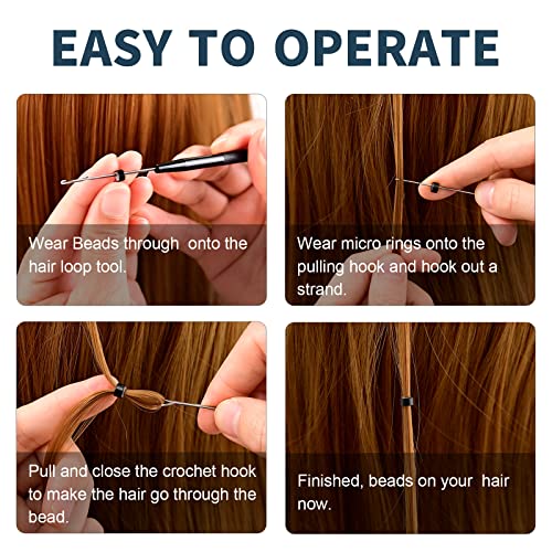 NEWISHTOOL Stainless Steel Hair Extensions Loop Needle Pulling Hook Tool, 3 PCS Micro Needle Threader Wire Pulling Crochet Hook Tools for Silicone MicroLink Beads Rings and Feathers Extensions - color: Black, size: Pulling Hook