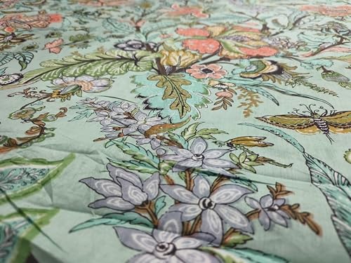 Indian Hand-Block Printed Jaipuri Flower Print Floral Ethnic Sanganer Kurti Print Cotton Fabric (Mint Mugal Flower, 3 Yards) - color: Mint Mugal Flower, size: 3 yard