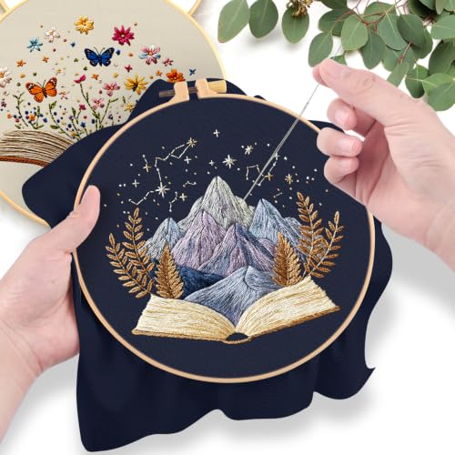 ERKOON Embroidery Kit for Beginners, 2 Set Floral Cross Stitch Set Include Embroidery Cloth Hoops Threads for Craft Lover Hand Stitch with Embroidery Skill Techniques (Book) - color: Book
