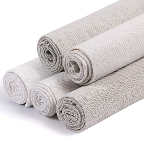 Linen Needlework Fabric, Kissbuty 5 PCS Linen Fabric Cloth for Garment Craft Flower Pot Decoration Embroidery Cross Stitch Cloth, 19.6 by 19.6 Inch (White Beige)