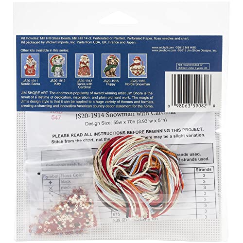 Snowman with Cardinal Counted Cross Stitch Ornament Kit Mill Hill 2019 Jim Shore JS201914