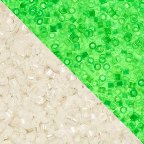 John Bead 25g Cylin Beads White to Green Glow in Dark AB 11/0 Glass Cylindrical Seed Beads for Jewelry Bracelets Necklaces Earrings Making Embroidery - color: White to Green Glow in Dark AB
