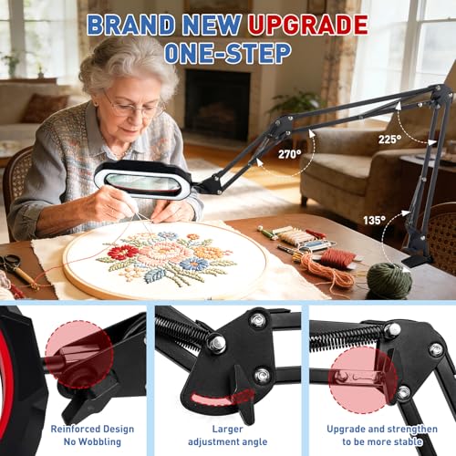 HITTI 12X Square Ultra Long Magnifying Glass with Light and Clamp - color: Red, size: 12X