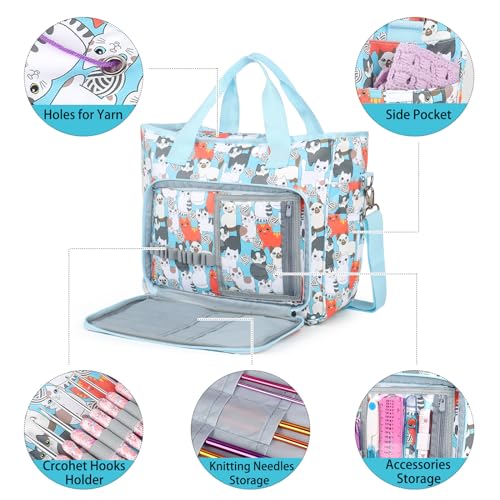 Aeelike Yarn Storage Bag Organizer, Large Crochet Tote Bag, Blue Cat - color: Blue Cat