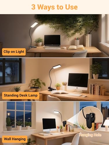 Clip on Light,45 Modes Dimmable+450 Lumen 48 LED Desk Lamp with Clamp Light - color: Black