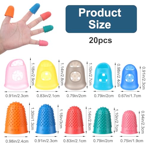 20 Pieces Rubber Thimble, Rubber Fingers Tips Silicone Finger Protectors, Finger Tips Office 5 Different Sizes for Quilting, Knitting, Embroidery, Paperwork & Crafts