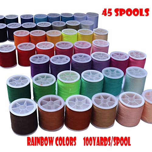 45 spools Sewing Thread Kits Polyester for Hand & Machine Sewing,100yards Each,Total 4500yards - color: 45 Rainbow colors, size: 45 spools