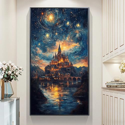 JATOK Diamond Painting Kit for Adults, Magical Castle, 27.5 x 15.7 in - color: Orange