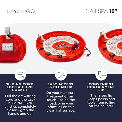 Lay-n-Go NailSpa Drawstring Cosmetic Bag - Portable Nail Supplies Organizer Bag w/ 8 Elastic Mesh Pockets & Circular Center - Durable, Machine Washable Nail Kit Organizer (18", Red) - color: Dorothy's Slipper (Red)