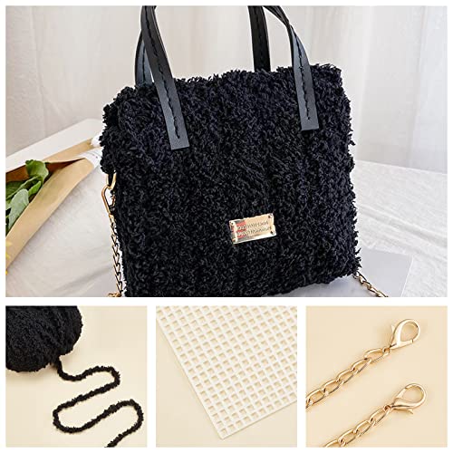 WADORN DIY Knitting Crochet Bags Kit, Hand-Knit Woven Bag Making Tool, Cross Stitch Mesh Plastic Canvas Sheets Set, Crafting Material, Black - color: Black