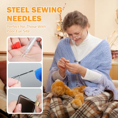 43PCS Sewing Kit for Adults – Needle and Thread Kit with Big Eye Needles, Threader & Strong Thread – for Hand Sewing, Repairs & Patching, Daily Use