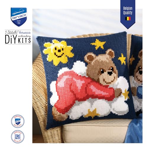 Vervaco Teddy Cushion Cross Stitch Kit (Pink) - color: Pink
