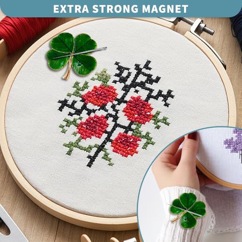 Magnetic Needle Minder Magnet Embroidery Accessories and Supplies Embroidery Needle Holder Cross Stitch Holder Needlework Supplies (Cardinal) (FourLeaf) - size: FourLeaf