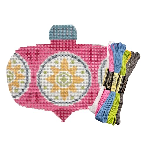 Howie's Needlepoint Needlepoint Kits, 18CT Printed Embroidery Pattern Starter Kits, Stamped Patterns Canvas Kits(Pink Vintage Ball,3.5x4.25inch) - color: Pink Vintage Ball