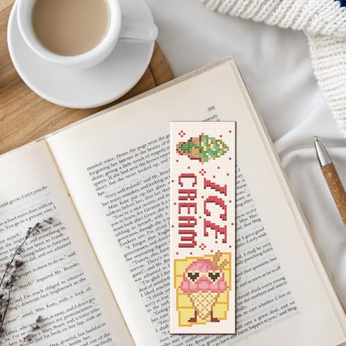 FREEBLOSS 6 Set Cross Stitch Bookmark Kits for Beginner Cartoon Summer Stamped Cross Stitch Kit DIY Embroidery Bookmark Kit with Instructions 8'' x 2.4'' - style: Cartoon Summer
