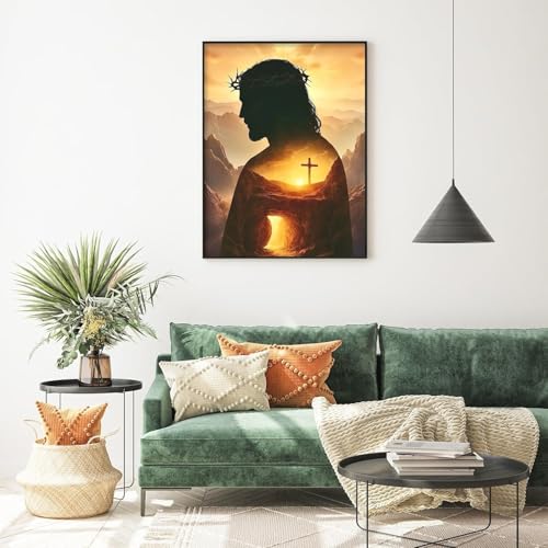 niurenmaoyi Stamped Cross Stitch Kits for Beginners,Counted Embroidery Craft Kits for Adults,Needlepoint Kits for Adults,Jesus Christ Cross Wall Art 11.8X15.8In - color: Cross Stitch Kits0421-02