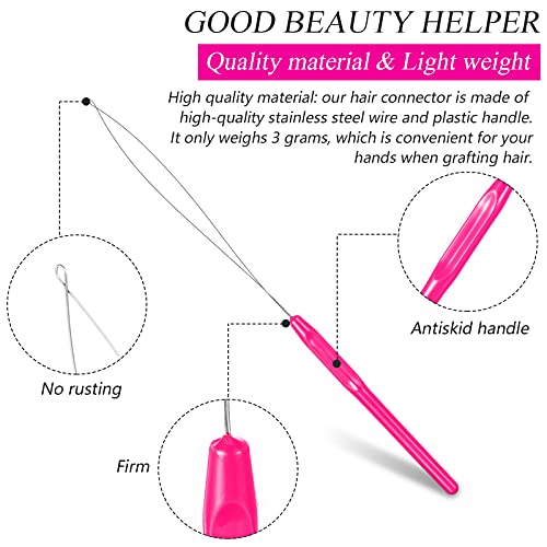Chuangdi 20 Pieces Hair Extension Loop Needle Threader Pulling Hook Needle Bead Device for Hair or Feather Extensions Supplies, DIY Hook Tool Loop Tools(Rose Red) - color: Rose Red