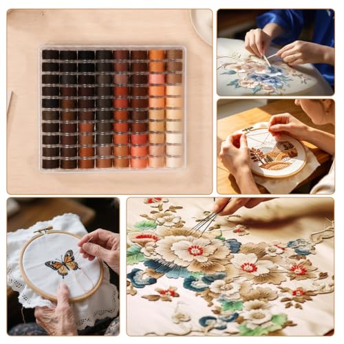 72 Pcs Pre-Wound Bobbins Sewing Thread 72 Colors (Brown) - color: Brown