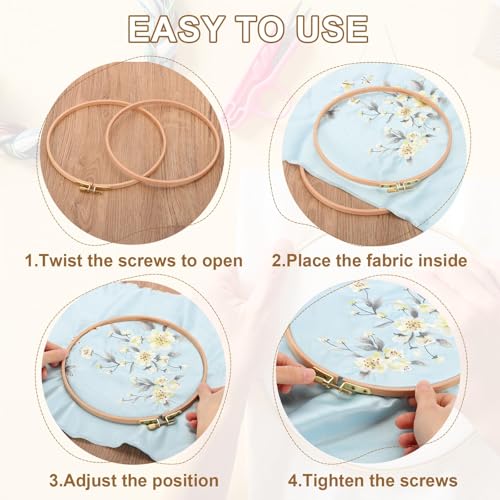 PATIKIL 3 Pieces 4 Inch Beech Wood Embroidery Hoops, Circle Cross Stitch Hoop Frames Embroidery Hoop Ring with Adjustment Brass Screw for Sewing, Needlework, DIY Craft Decoration - size: 4 Inch