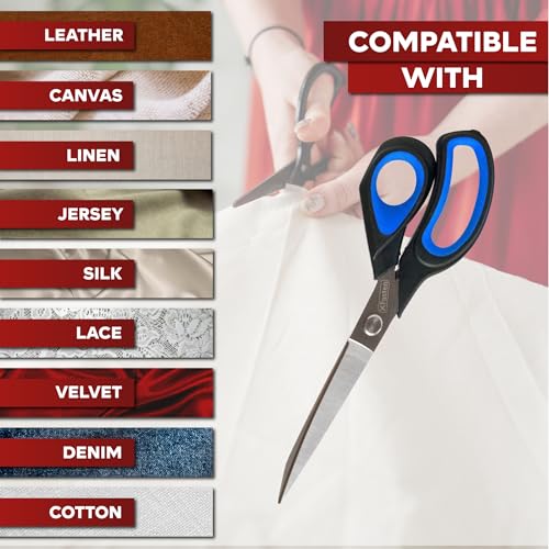 XFasten Sewing Scissors for Fabric Cutting Blue 9.5 Inch Professional Fabric Scissors Sewing | Heavy duty and Large - color: Blue
