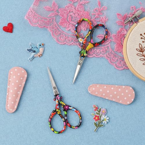 Asdirne Embroidery Scissors, Small Sewing Scissors with Leather Cover, Premium Stainless Steel, Suitable for Embroidery, Needlework, Sewing, DIY Crafts and Daily Use，2 Pack