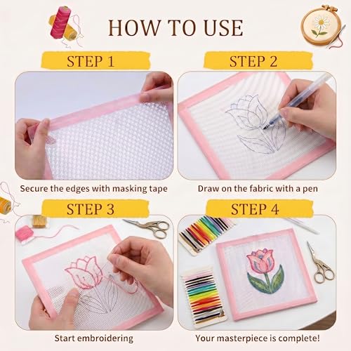 Complete 18 Mesh Needlepoint Canvas Kit for Beginners & Adults, 4 Pcs 12x18 Inch Needlepoint Blank Canvas with Needles, Threads & Markers for DIY Crafts & Gifts