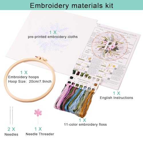 Harimau Letter F Pattern Embroidery Kit for Adult Beginners, Complete Starter Pack with 1 Hoop, Needles, Instruction Guide & Embroidery Stitch Video Tutorials - color: F