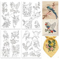 ORIGACH 4 Sheets A4 Large Water Soluble Embroidery Patterns with Flowers and Birds, Stick and Stitch Embroidery Papers with Natural Designs, Wash Away Printable for Hand Sewing Lovers - color: Flowers & Birds