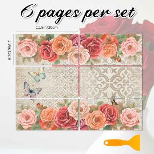 6 Sheets Roses Rub on Transfers for Furniture Large Vintage Floral Butterfly Rub on Transfer Sticker for Wood Furniture Decor Iod Transfers Stickers for Wood Dresser Glass Decals 6"x12" - style: Vintage French Flowers