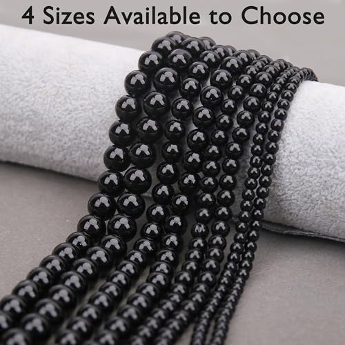 400PCs 4mm Black Jade Glass Beads Bulk, Round Smooth Hole Glass Crystal Beads for Jewelry Making, DIY Bracelets, Necklaces, Bag Charms, Keychains and Craft Projects - color: Jade Black, size: 4MM