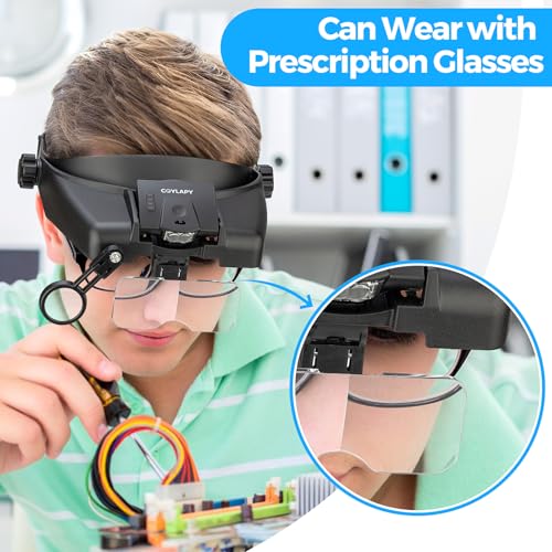 COYLAPY 1X-14X Magnifying Glasses for Close Work, with 2 Lights - color: Black