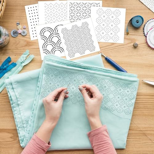 33 Pcs Plastic Sashiko Stencil 4.7 X 4.7 Inch Geometric Sashiko Pattern Template for Drawing Line Quilting Stencil Sewing Hand Quilting and Embroidery and Design Creativity DIY - color: White