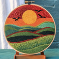 DIY Punch Needle Kits Landscape Sunrise with Hoop 20x20cm-5 - color: 07-Mountain Landscape
