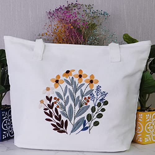 Embroidery Kit Canvas Tote Bag with Patterns for Beginners, Personalized Canvas Bag Kits, Bamboo Embroidery Hoop, English Instruction for DIY Crafts with Tools - color: Multi 2