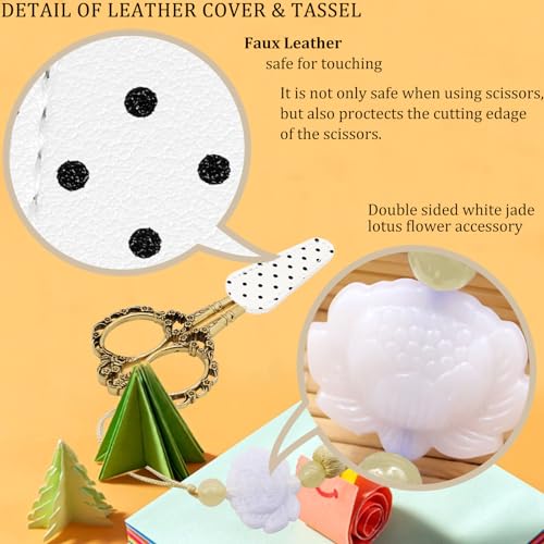BIHRTC 4.5Inch Embroidery Stainless Steel Scissors with Leather Cover Tassel DIY Tools Dressmaker Small Shears Precision for Crafting Thread Cutting Sewing DIY Artwork Housework - size: 4.5inch, style: Style 1102
