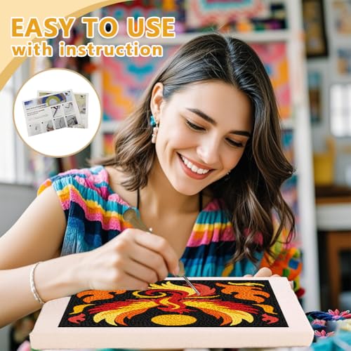 DOODLREAM Fire Phoenix Punch Needle Kit for Beginner 9.4" x 9.4" - color: Fire Phoenix