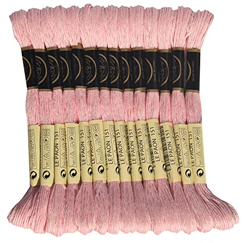 LE PAON Embroidery Floss, 14-Pack Six Strands 100% Long Staple Cotton Embroidery Thread, 8.7-Yard，Color Number：151, Very Light Dusty Rose - color: 151
