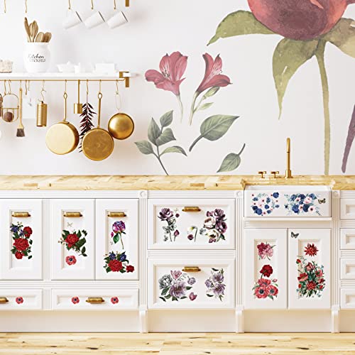 BBTO 12 Sheets Rub on Transfers for Crafts Wood Furniture DIY, 5.5" x 5.7" - style: Dark Floral
