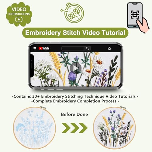 Santune 3 Pack Embroidery Kit for Beginners, Needlepoint Cross Stitch Kits for Adults,Needle Point Sets with Stamped Wild Flower Pattern Stitch Video Tutorial - color: Wild Flower Patterns
