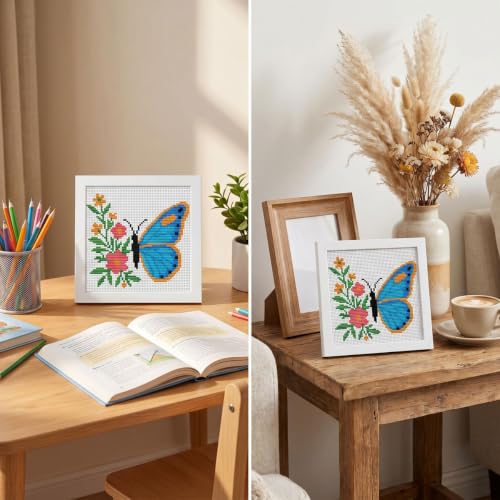Butterfly Stamped Cross Stitch Kits for Beginners Adults with Framed - color: DKJ018