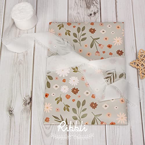 Ribbli White Chiffon Ribbon - 1.5 inch x 30 Yard Handmade Silk, Fringe Chiffon for Wedding Invitations, Gift Wrapping, Bridal Bouquets, Flower Arrangement - color: White
