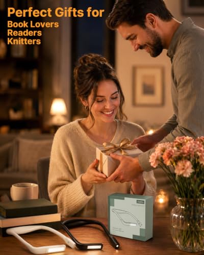 Neck Reading Light with Storage Case, 3 Colors Dimmable Book Light - color: Black + White